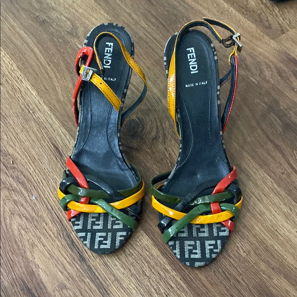 Fendi Red and Yellow Strappy Heels 37 1/2